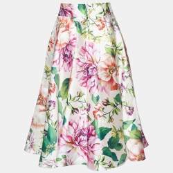 Pre Owned Dolce & Gabbana Light Pink Flowers Print Silk Midi Skirt M