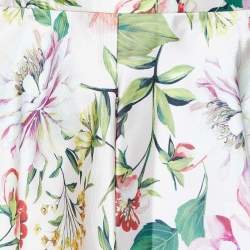 Pre Owned Dolce & Gabbana Light Pink Flowers Print Silk Midi Skirt M