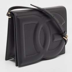 Pre Owned Dolce & Gabbana Black Leather DG Logo Crossbody Bag
