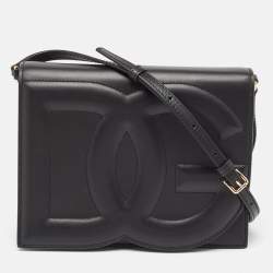 Pre Owned Dolce & Gabbana Black Leather DG Logo Crossbody Bag