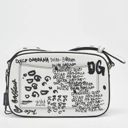 Dolce & Gabbana White/Black Printed Leather Crossbody Bag