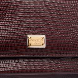 Pre Owned Dolce & Gabbana Burgundy Lizard Embossed Leather Sicily Wallet on Chain