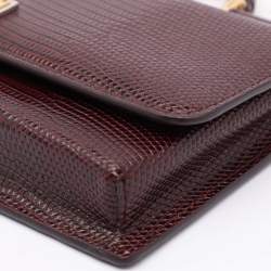 Pre Owned Dolce & Gabbana Burgundy Lizard Embossed Leather Sicily Wallet on Chain