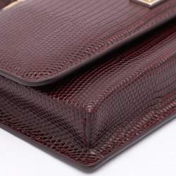 Pre Owned Dolce & Gabbana Burgundy Lizard Embossed Leather Sicily Wallet on Chain