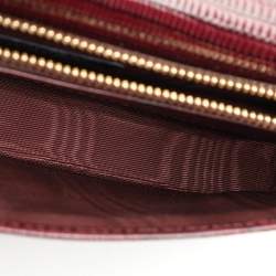 Pre Owned Dolce & Gabbana Burgundy Lizard Embossed Leather Sicily Wallet on Chain