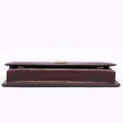 Pre Owned Dolce & Gabbana Burgundy Lizard Embossed Leather Sicily Wallet on Chain