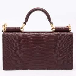 Pre Owned Dolce & Gabbana Burgundy Lizard Embossed Leather Sicily Wallet on Chain