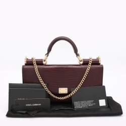 Pre Owned Dolce & Gabbana Burgundy Lizard Embossed Leather Sicily Wallet on Chain