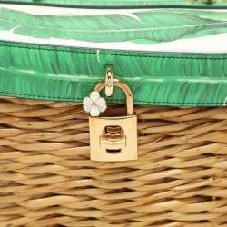 Pre Owned Dolce & Gabbana Multicolor Banana Leaf Print Leather and Wicker Basket Top Handle Bag