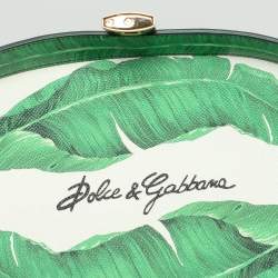 Pre Owned Dolce & Gabbana Multicolor Banana Leaf Print Leather and Wicker Basket Top Handle Bag