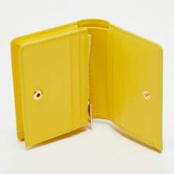 Pre Owned Dolce & Gabbana Yellow Majolica Print Patent and Leather Flap Card Case