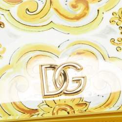 Pre Owned Dolce & Gabbana Yellow Majolica Print Patent and Leather Flap Card Case