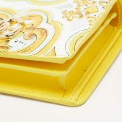Pre Owned Dolce & Gabbana Yellow Majolica Print Patent and Leather Flap Card Case
