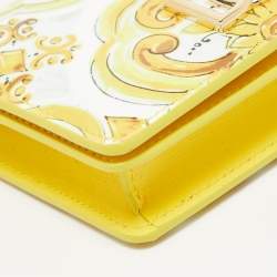 Pre Owned Dolce & Gabbana Yellow Majolica Print Patent and Leather Flap Card Case