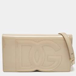 Pre Owned Dolce & Gabbana Beige Patent Leather DG Logo Embossed Clutch Bag
