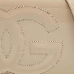 Pre Owned Dolce & Gabbana Beige Patent Leather DG Logo Embossed Clutch Bag