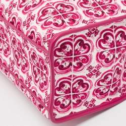 Pre Owned Dolce & Gabbana Fuchsia Majolica Print Canvas Large Shopper Tote