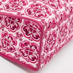 Pre Owned Dolce & Gabbana Fuchsia Majolica Print Canvas Large Shopper Tote