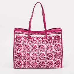 Pre Owned Dolce & Gabbana Fuchsia Majolica Print Canvas Large Shopper Tote