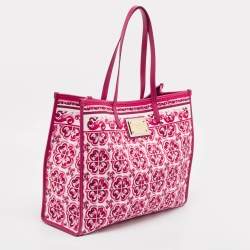 Pre Owned Dolce & Gabbana Fuchsia Majolica Print Canvas Large Shopper Tote