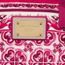 Pre Owned Dolce & Gabbana Fuchsia Majolica Print Canvas Large Shopper Tote