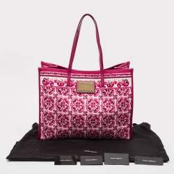 Pre Owned Dolce & Gabbana Fuchsia Majolica Print Canvas Large Shopper Tote