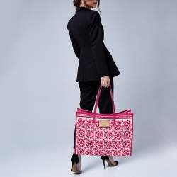 Pre Owned Dolce & Gabbana Fuchsia Majolica Print Canvas Large Shopper Tote