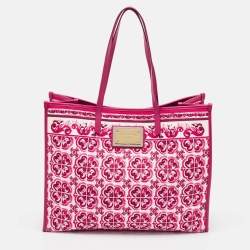 Pre Owned Dolce & Gabbana Fuchsia Majolica Print Canvas Large Shopper Tote
