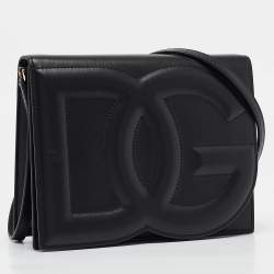Pre Owned Dolce & Gabbana Black Leather DG Logo Crossbody Bag