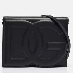 Pre Owned Dolce & Gabbana Black Leather DG Logo Crossbody Bag