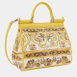 Pre Owned Dolce & Gabbana Yellow Leather and Fabric Majolica Siciliy Handbag
