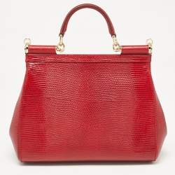 Dolce & Gabbana Red Lizard Embossed Leather Medium Miss Sicily Top Handle Bag