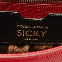 Dolce & Gabbana Red Lizard Embossed Leather Medium Miss Sicily Top Handle Bag