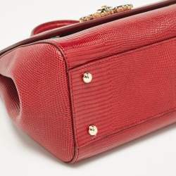 Dolce & Gabbana Red Lizard Embossed Leather Medium Miss Sicily Top Handle Bag