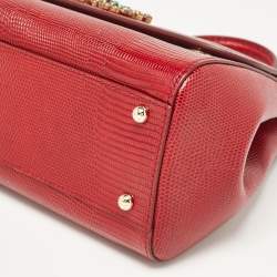 Dolce & Gabbana Red Lizard Embossed Leather Medium Miss Sicily Top Handle Bag