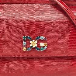 Dolce & Gabbana Red Lizard Embossed Leather Medium Miss Sicily Top Handle Bag