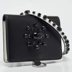 Dolce & Gabbana Black Leather Crystal Embellished Flap Crossbody Bag