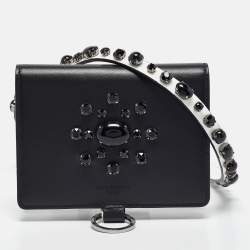 Dolce & Gabbana Black Leather Crystal Embellished Flap Crossbody Bag