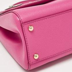 Pre Owned Dolce & Gabbana Pink Leather Medium Oops Patch Miss Sicily Top Handle Bag