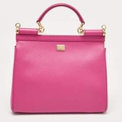 Pre Owned Dolce & Gabbana Pink Leather Medium Oops Patch Miss Sicily Top Handle Bag