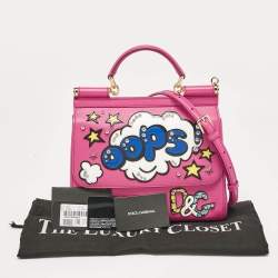 Pre Owned Dolce & Gabbana Pink Leather Medium Oops Patch Miss Sicily Top Handle Bag