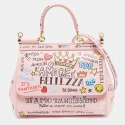 Pre Owned Dolce & Gabbana Pink Leather Small Graffiti Miss Sicily Top Handle Bag