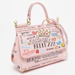 Pre Owned Dolce & Gabbana Pink Leather Small Graffiti Miss Sicily Top Handle Bag
