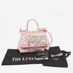 Pre Owned Dolce & Gabbana Pink Leather Small Graffiti Miss Sicily Top Handle Bag