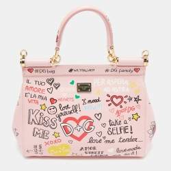 Pre Owned Dolce & Gabbana Pink Leather Small Graffiti Miss Sicily Top Handle Bag
