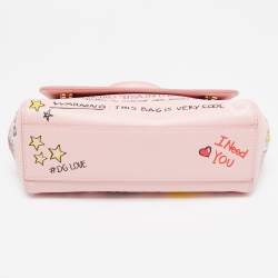 Pre Owned Dolce & Gabbana Pink Leather Small Graffiti Miss Sicily Top Handle Bag