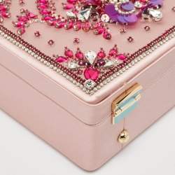 Dolce & Gabbana Pink Satin and Leather Crystals Embellished Dolce Box Bag 