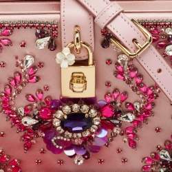 Dolce & Gabbana Pink Satin and Leather Crystals Embellished Dolce Box Bag 