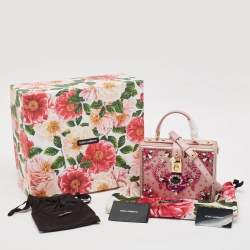 Dolce & Gabbana Pink Satin and Leather Crystals Embellished Dolce Box Bag 