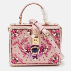 Dolce & Gabbana Pink Satin and Leather Crystals Embellished Dolce Box Bag 